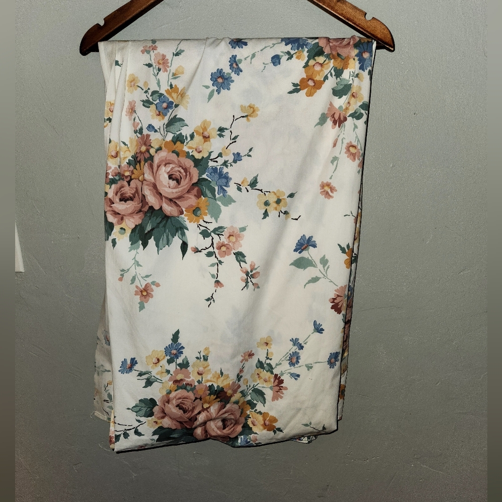 Vintage 1980s Rose Floral King Flat Sheet by Springs Victoria Spencer Line